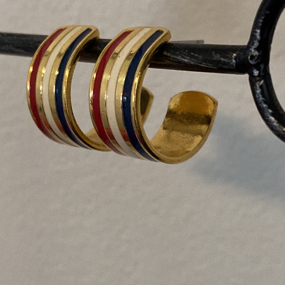 SOLD! ❌💥American Patriotic Gold Red White Blue Hoops - Picture 8 of 14